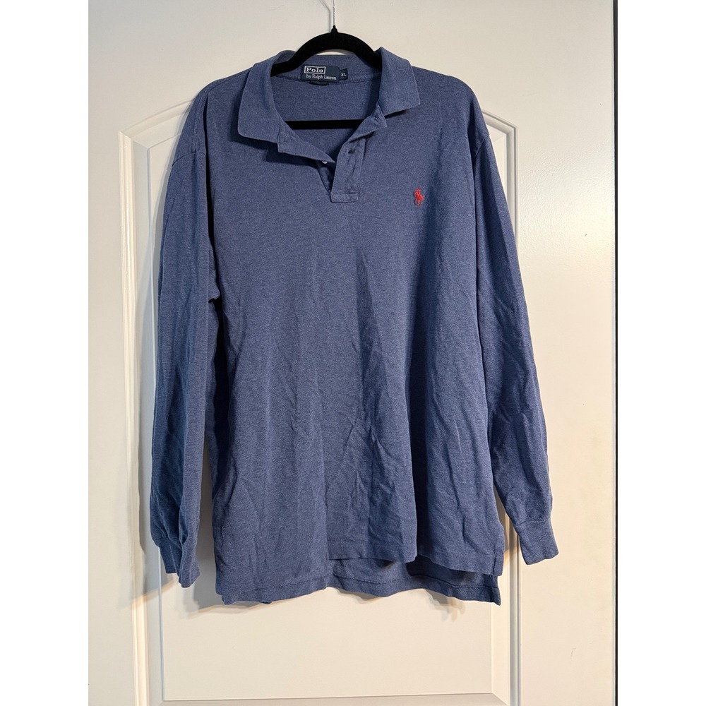 Polo Ralph Lauren Long Sleeve Polo XL Blue Heathered Pique Cotton Preppy Dadcore